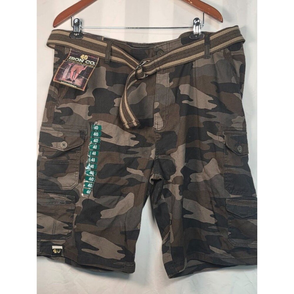 Iron Co. Men's Belted Stretch Hybrid Cargo Shorts Size 40 Field Camo NWT